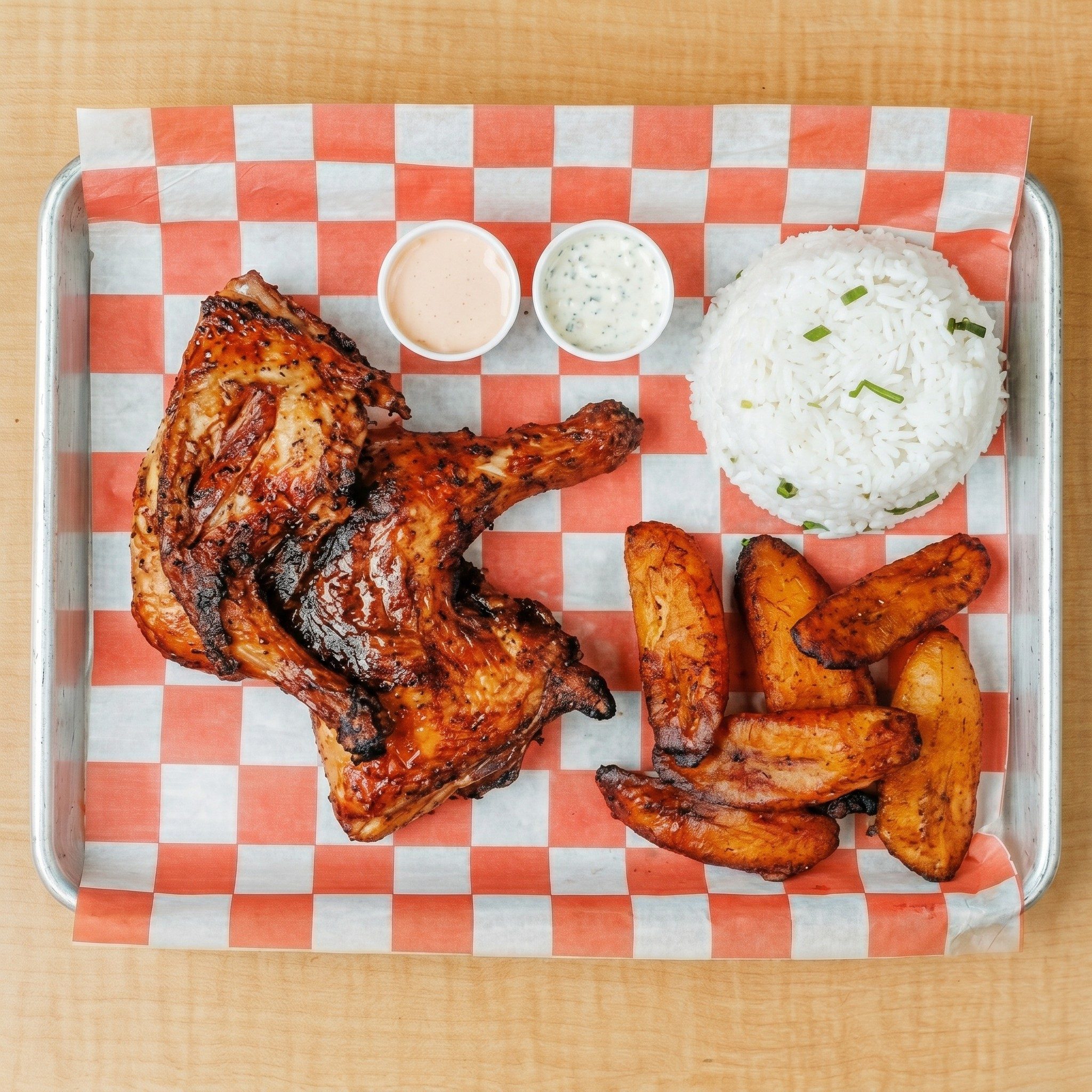 1/2 All Dark Charcoal Grilled Chicken with 2 Sides.