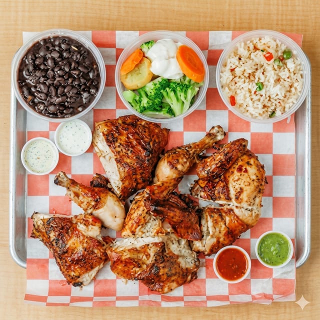 1 Whole Chicken Family Meal + 3 Large Sides!.